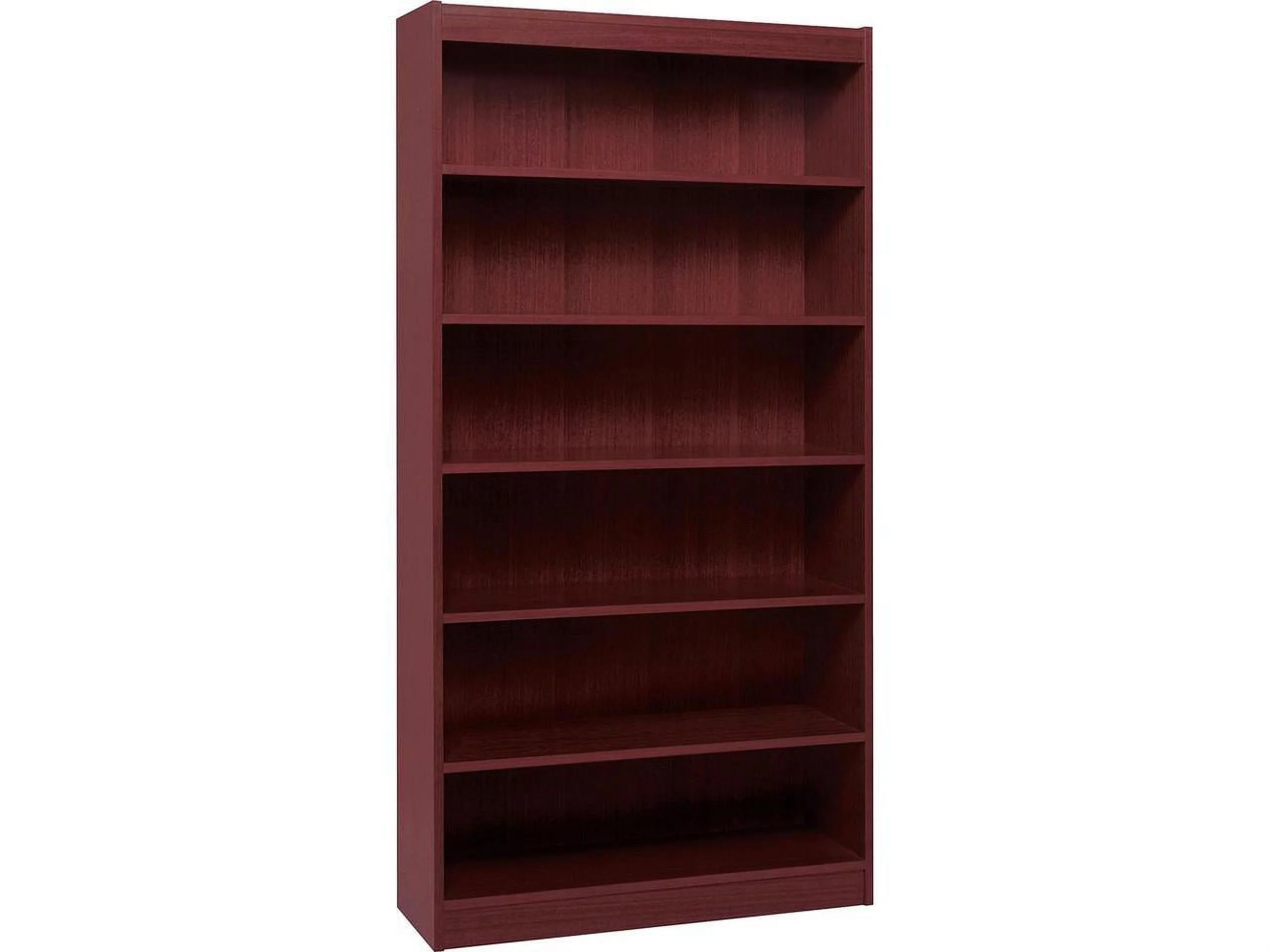 Lorell Panel End Hardwood Veneer Bookcase 36" x 12" x 72" - 6 x Shelf(ves) - 660 lb Load Capacity - Mahogany - Laminate - Wood - Assembly Required