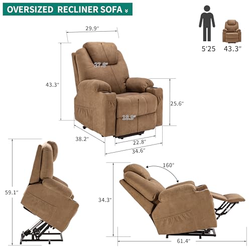 YITAHOME Power Lift Recliner Chair for Elderly, Electric Lift Chair with Heat and Massage, Fabric Recliner Sofa with 2 Cup Holders
