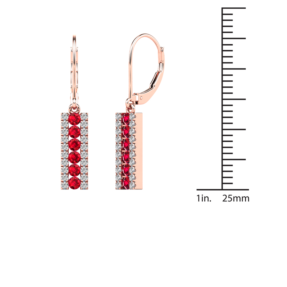 aaXia 14K Rose Gold 1/5ct.TDW Diamond and Ruby Bar Drop Earrings (H-I, I1-I2)