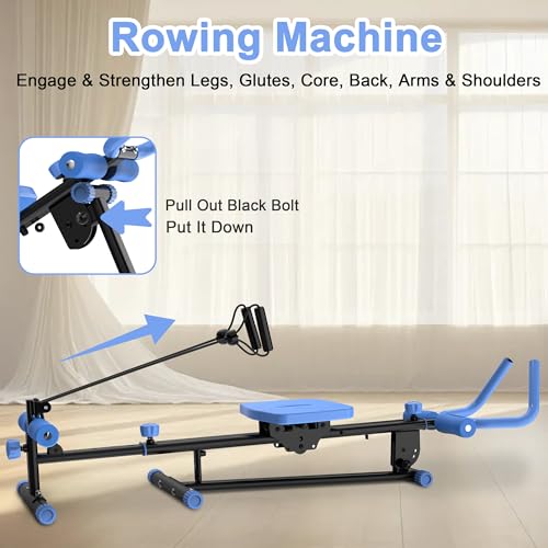 4-in-1 Exercise Equipment Rowing Machine Leg Press Machine Ab Glider Machine Roman Chair Fitness Equipment for Ab Workout Core Strength Training
