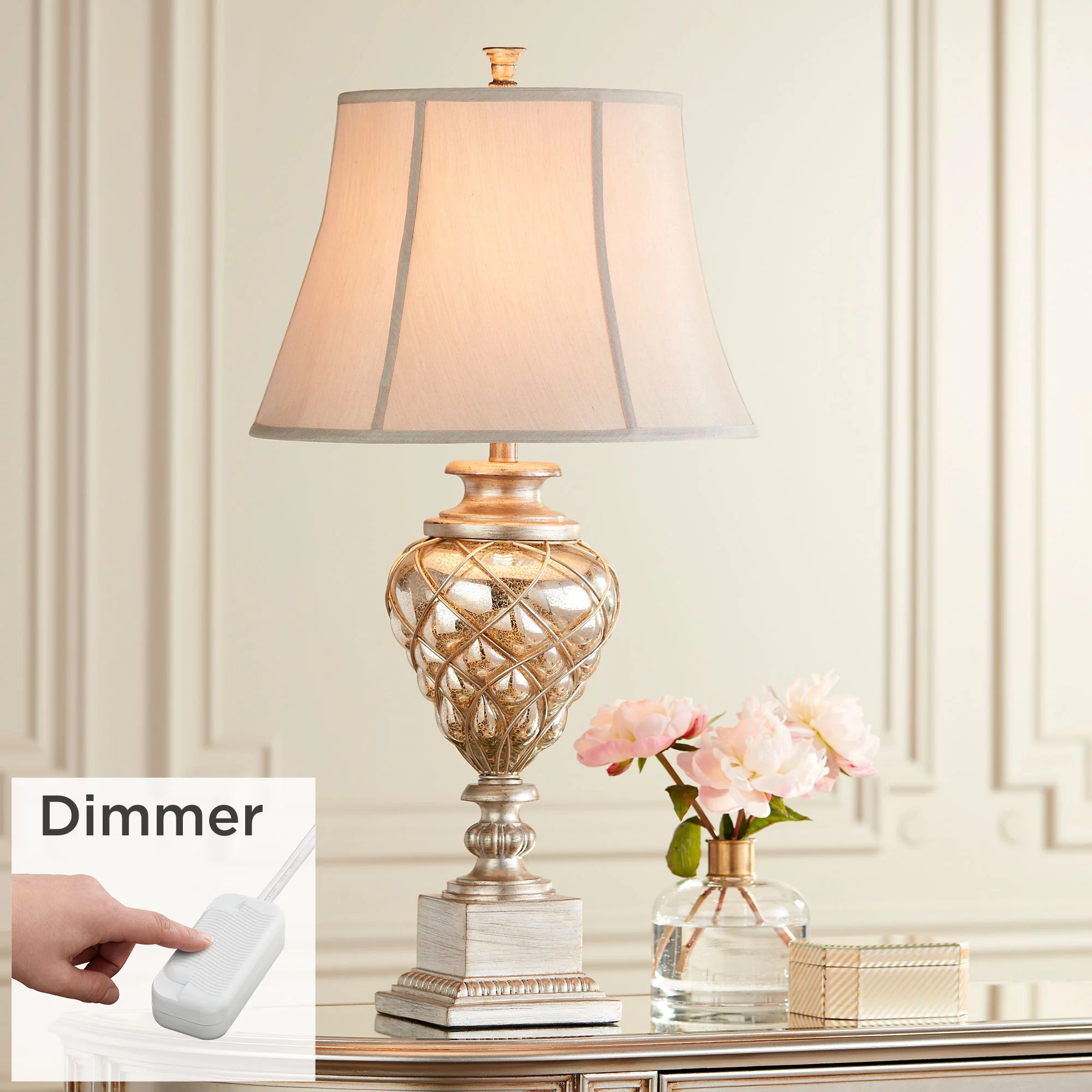 Barnes and Ivy Luke 33 3/4" Tall Large Traditional End Table Lamps Set of 2 LED Night Light Gold Silver Finish Mercury Glass