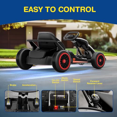 Planet X8 24V Electric Go Kart, 2x150W Drift Kart for Big Kids, 5-Point Safety Belt with Soft Start, Up to 8 MPH Racing Speed, 7AH Large Battery