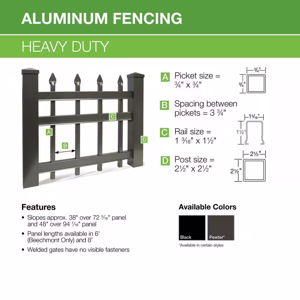 Barrette Outdoor Living Cascade Heavy-Duty 5 ft. H x 8 ft. W Black Aluminum Pre-Assembled Fence Panel