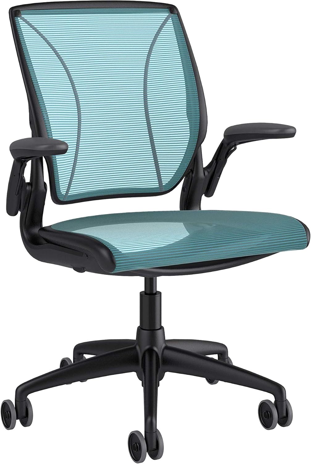 Humanscale Diffrient World Office Task Desk Chair - Adjustable Duron Arms - Black Frame Black Pinstripe Back and Seat Mesh W11BN10N10-S
