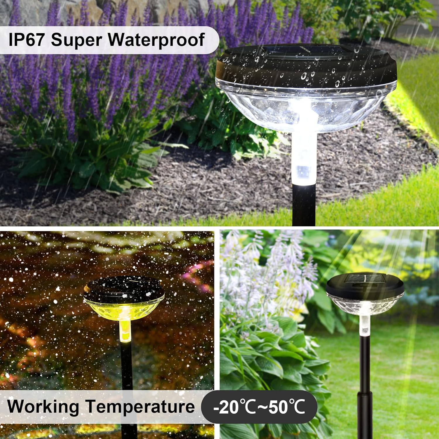 FEELIGHT Solar Pathway Lights, Garden Lights Solar Powered Waterproof IP67