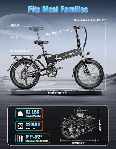 Jasion EB7 2.0/ST Electric Bike for Adults, 1200W Peak Motor 28MPH Max Speed Folding Ebike, 48V 10AH Removable Battery