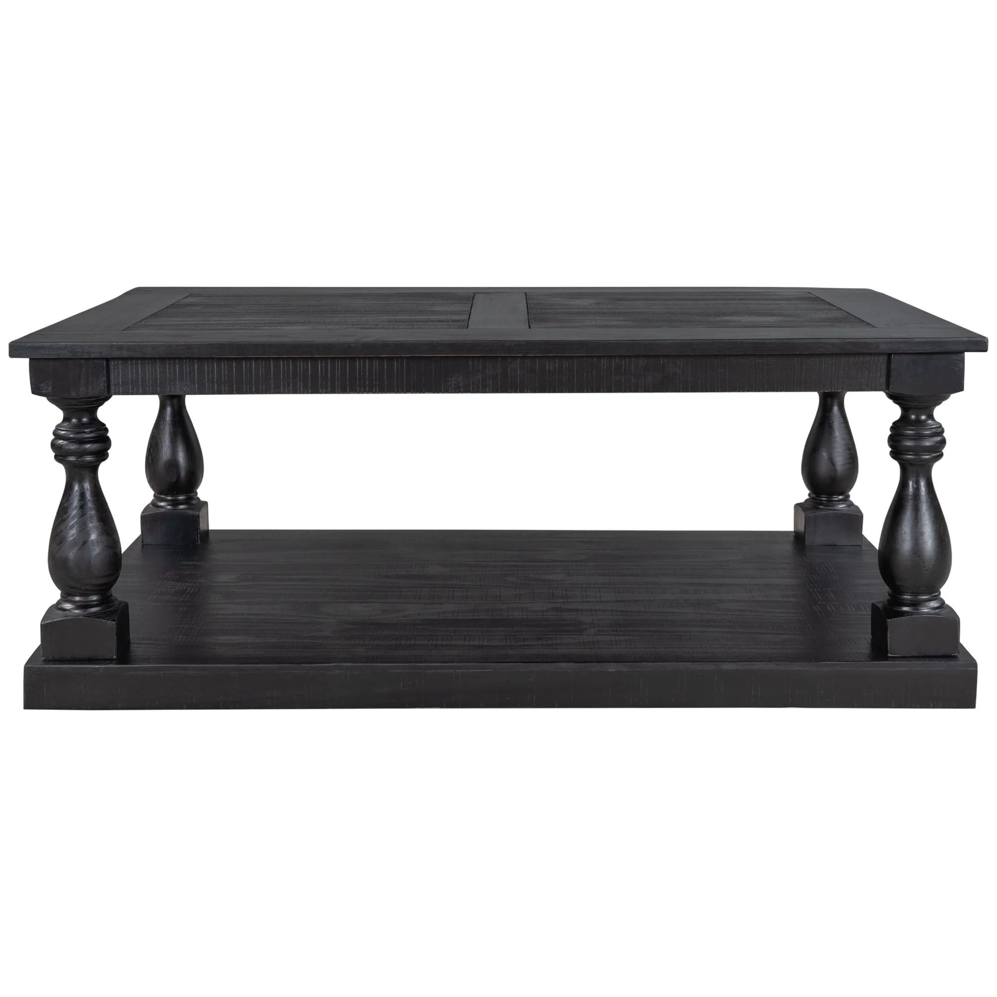 Rustic Floor Shelf Coffee Table with Storage Black