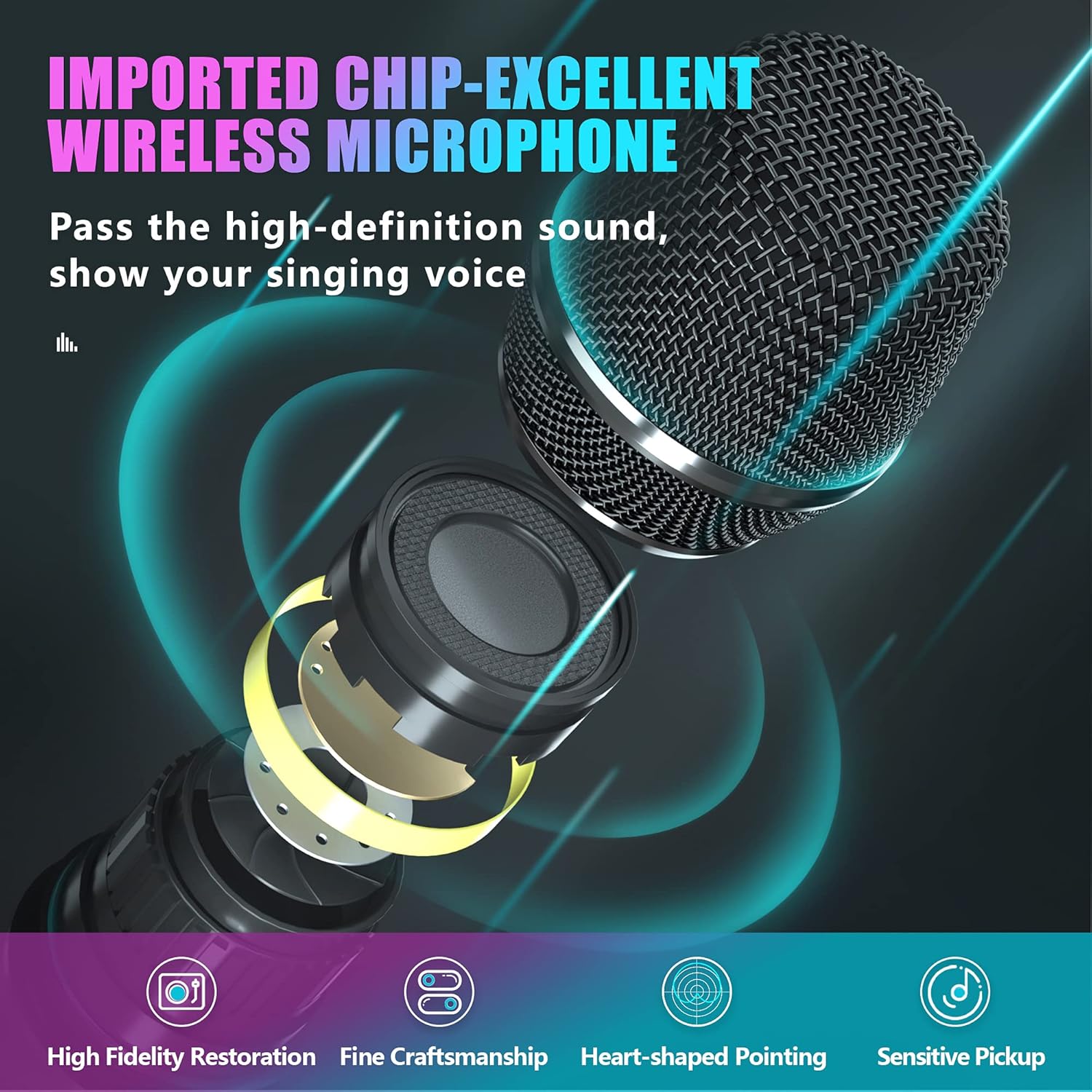 Wireless Microphone, UHF Metal Cordless Handheld Mic System with Rechargeable Receiver, for Karaoke, Singing, Party, Wedding, DJ, Speech Pack of 2