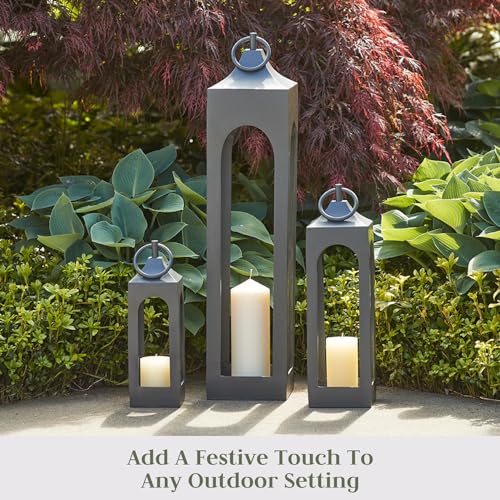 Large Black Lantern, Rustic Metal Decorative Lantern with Glass Panels, Candle Holder for Indoor & Outdoor, Home Decor for Patio, Garden & Tabletop
