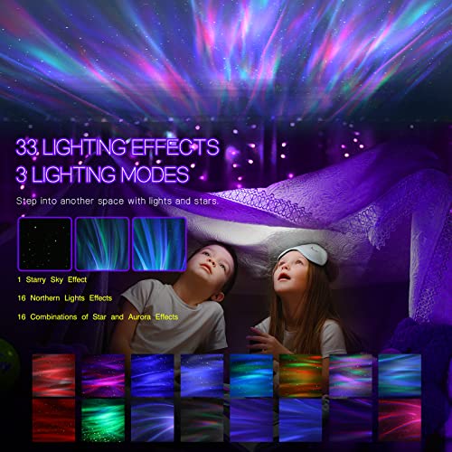 Northern Galaxy Light Aurora Projector with 33 Light Effects, Night Lights LED Star Projector for Bedroom Nebula Lamp, Remote Control, White Noises