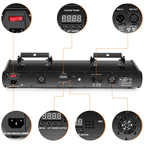 U`King Stage Laser Light, 5 Beam Sound Activated DJ Party Lights RGBYC LED Music Projector with Remote Control DMX for Dancing Birthday Bar Pub Stage