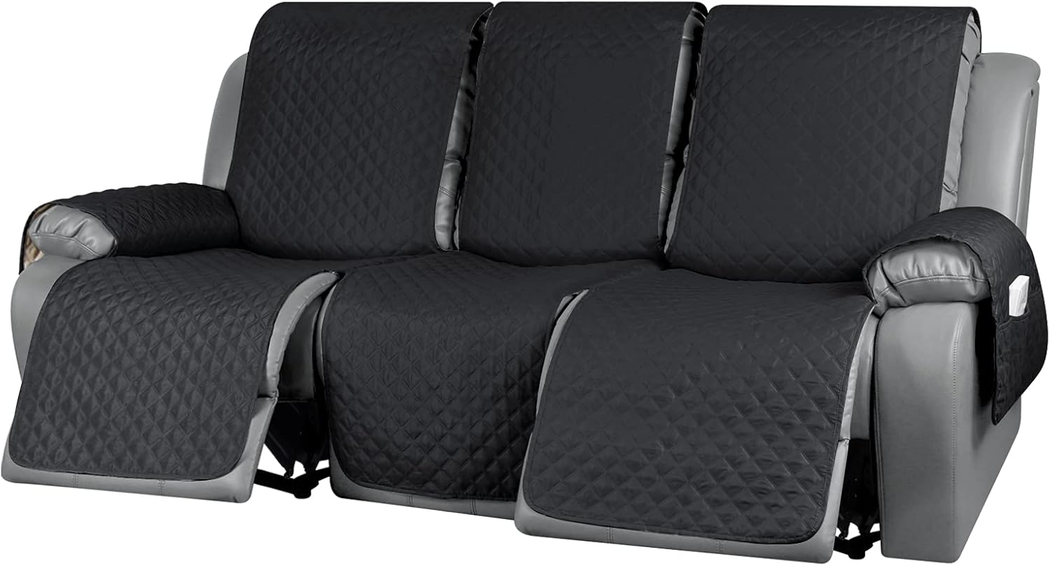 KinCam Recliner Sofa Cover, Reclining Couch Covers, Motion Recliner Couch Cover Furniture Protector with Elastic Straps (3 Seater Plus, Light Gray