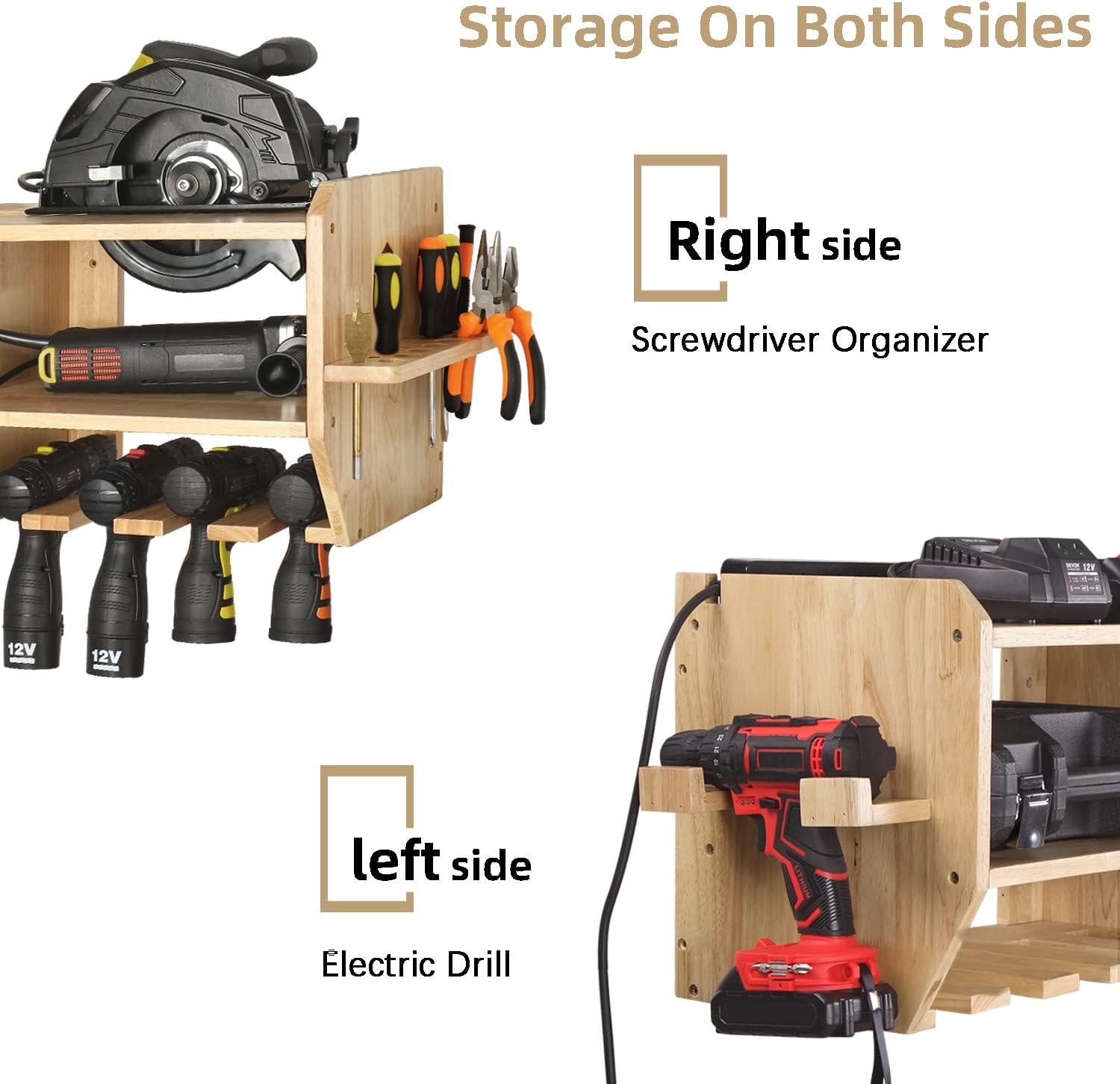 Aomomery Large Power Tool Organizer,Tool Storage Holder with 6 Drill Slots,Wall Mount Garage Tool Organizer ,Wrench and Circular Saw Storage
