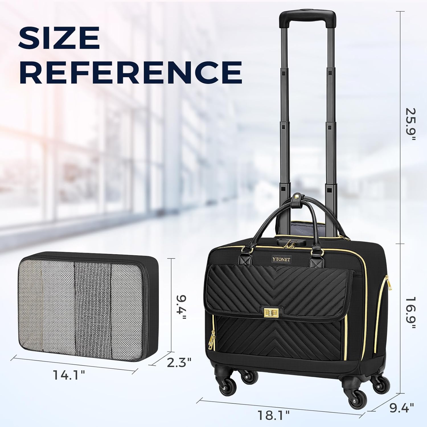 Ytonet Rolling Laptop Bag, Rolling Briefcase for Women with 4 Spinner Wheels, 17.3 Inch Rolling Computer Bag with Lock and Packing Cube