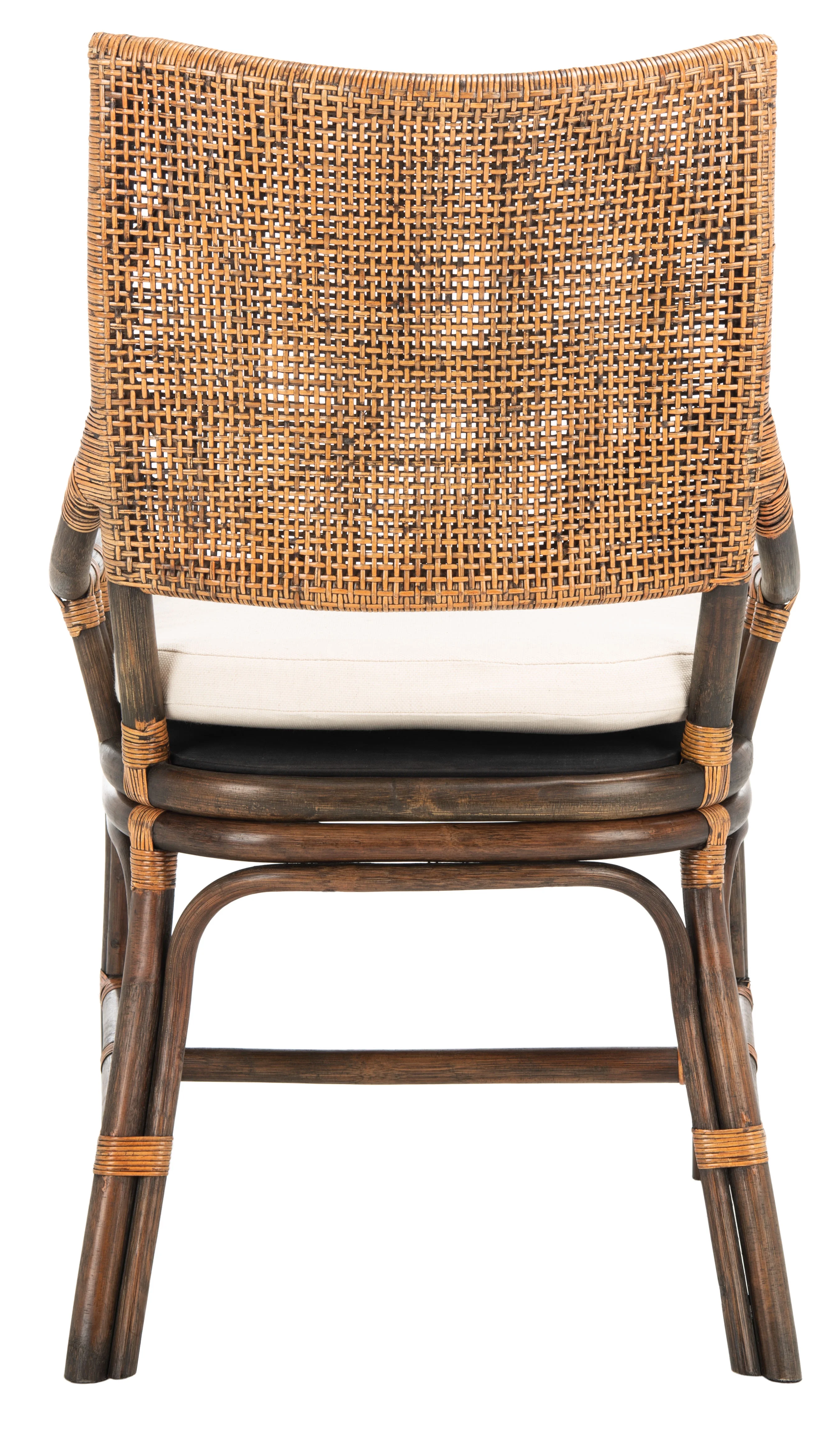 SAFAVIEH Donatella Rattan Chairs, Natural Wash/Black Legs/White Cushion (22 in. W x 24 in. D x 37 in. H)