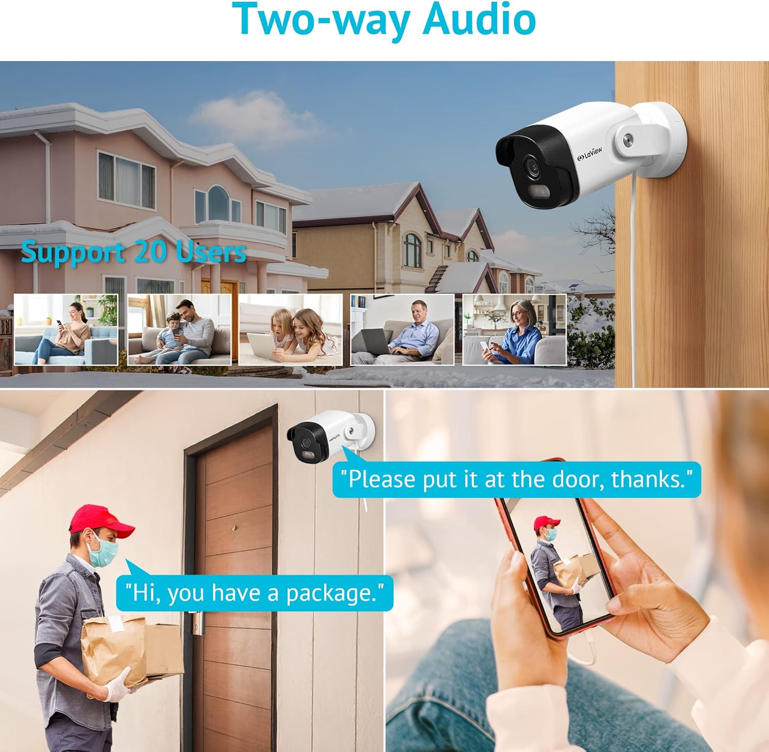 LaView Security Camera Outdoor with Color Night Vision,2K Wired Cameras for Home Security,IP66 Waterproof Camera, 24/7 Live Video,2 Way Audio