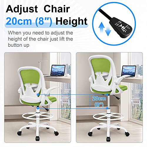 Primy Drafting Chair Tall Office Chair with Flip-up Armrests Executive Ergonomic Computer Standing Desk Chair with Lumbar Support and Adjustable