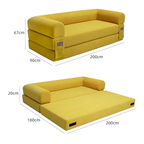 Convertible Sleeper Sofa Bed with Cylindrical Pillow, Comfy Foldable Sofa Bed Compressed Sofa in Box