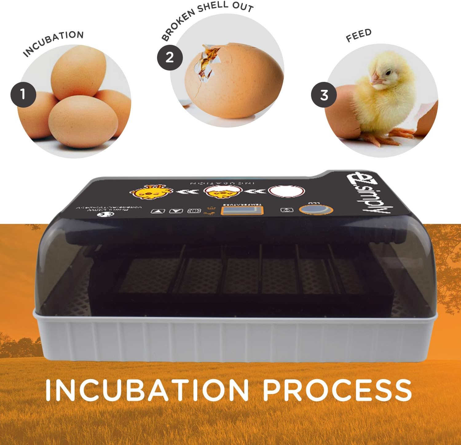 EZ.SIMPLY Egg Incubator - All-in-One Egg Incubators for Hatching Eggs with Automatic Egg Turning, Heat and Humidity Control - Chicken Egg Incubator