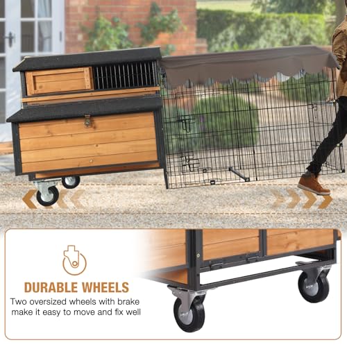 Chicken Coop Large Wooden Chicken Tractor for 6&ndash;8 Chickens, Outdoor Hen House with Metal Run Poultry Cage-Upgraded All Metal Frame