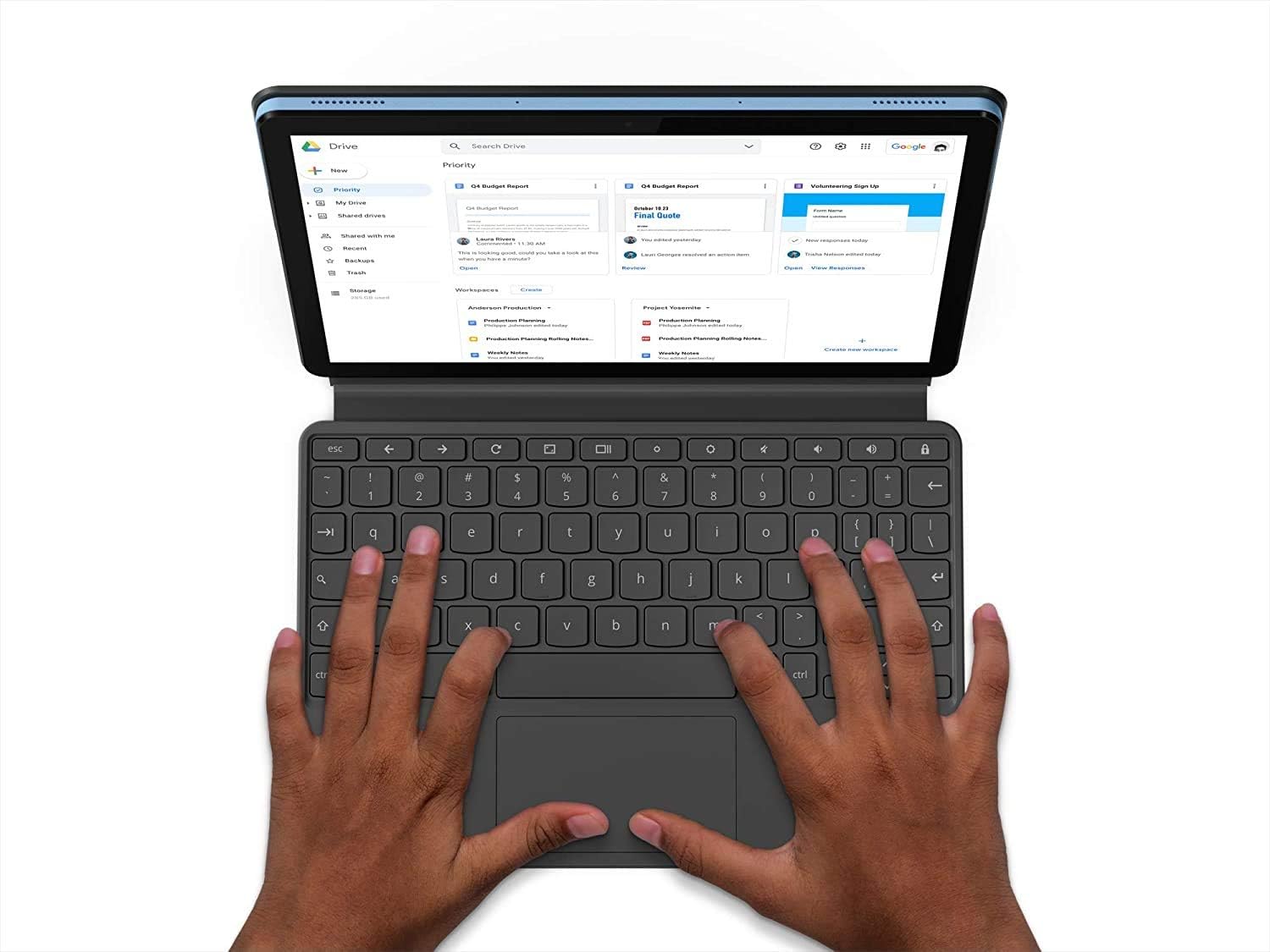 Lenovo Chromebook Duet, 2-in-1, 10.1" WUXGA (1920 x 1200) Display, MediaTek Helio P60T, 4GB LPDDR4X RAM, 128GB eMCP SSD