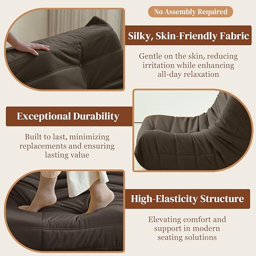Bean Bag Chair for Adults - Suede & Microfiber Fireside Floor Chair, Comfortable Corner Lounge Sofa for Living Room, Bedroom, Office (3-Seater, Beige)