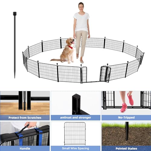 ADAVIN Tall Garden Fence with Gate, 48 in(H) 8 Panels Heavy Duty Iron Metal Animal Barrier Fence, Indoor Dog Playpen, Temporary Fencing