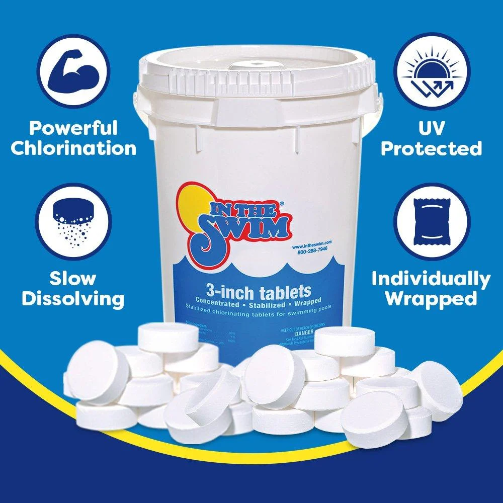 In The Swim 3 Inch Stabilized Chlorine Tablets for Sanitizing Swimming Pools - Individually Wrapped, Slow Dissolving - 90% Available Chlorine