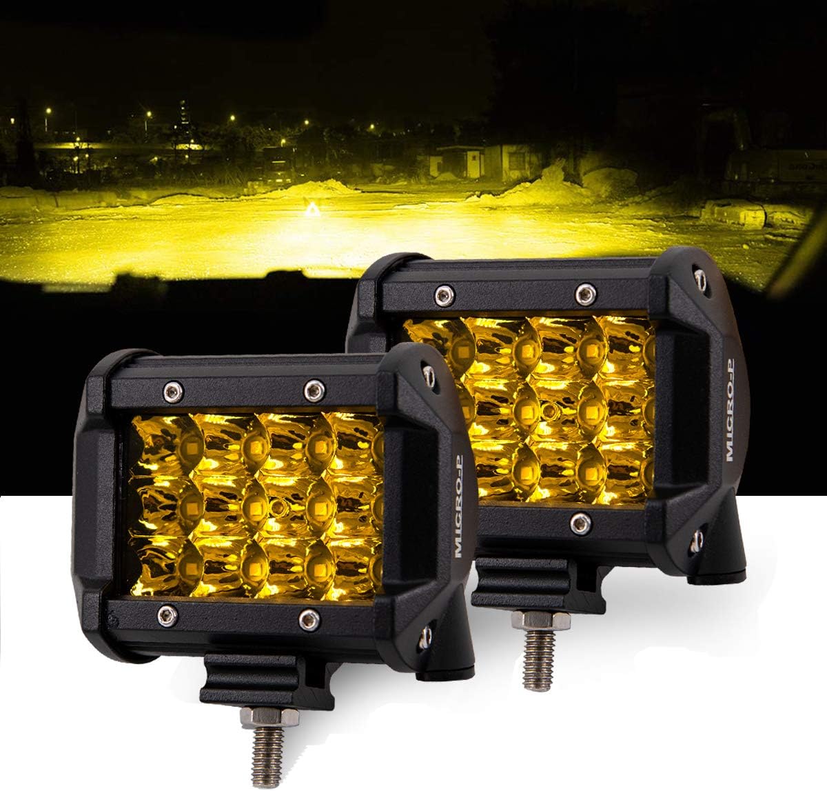 LED Lights Bar Car and Truck Fog Lights 4 Inch 36W Amber Light Work Lights 12V 24V 2 PCS Set Apply to Off Road, Truck, Car, ATV, SUV (4INCH-36W-AMBER)