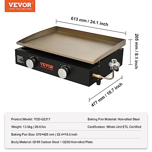 VEVOR Griddle Flat Top Griddle, Outdoor Cooking Station with Side Shelves, Steel Natural Gas Griddle, Restaurant Portable Grill