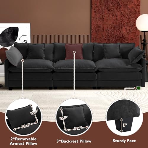 Ihanherry 111.4" U Shaped Modern Cloud Sofa Modular Sectional Couch with 2 Ottoman, 5-Seat Chenille Deep Seat Sofa with Pillow for Living Room