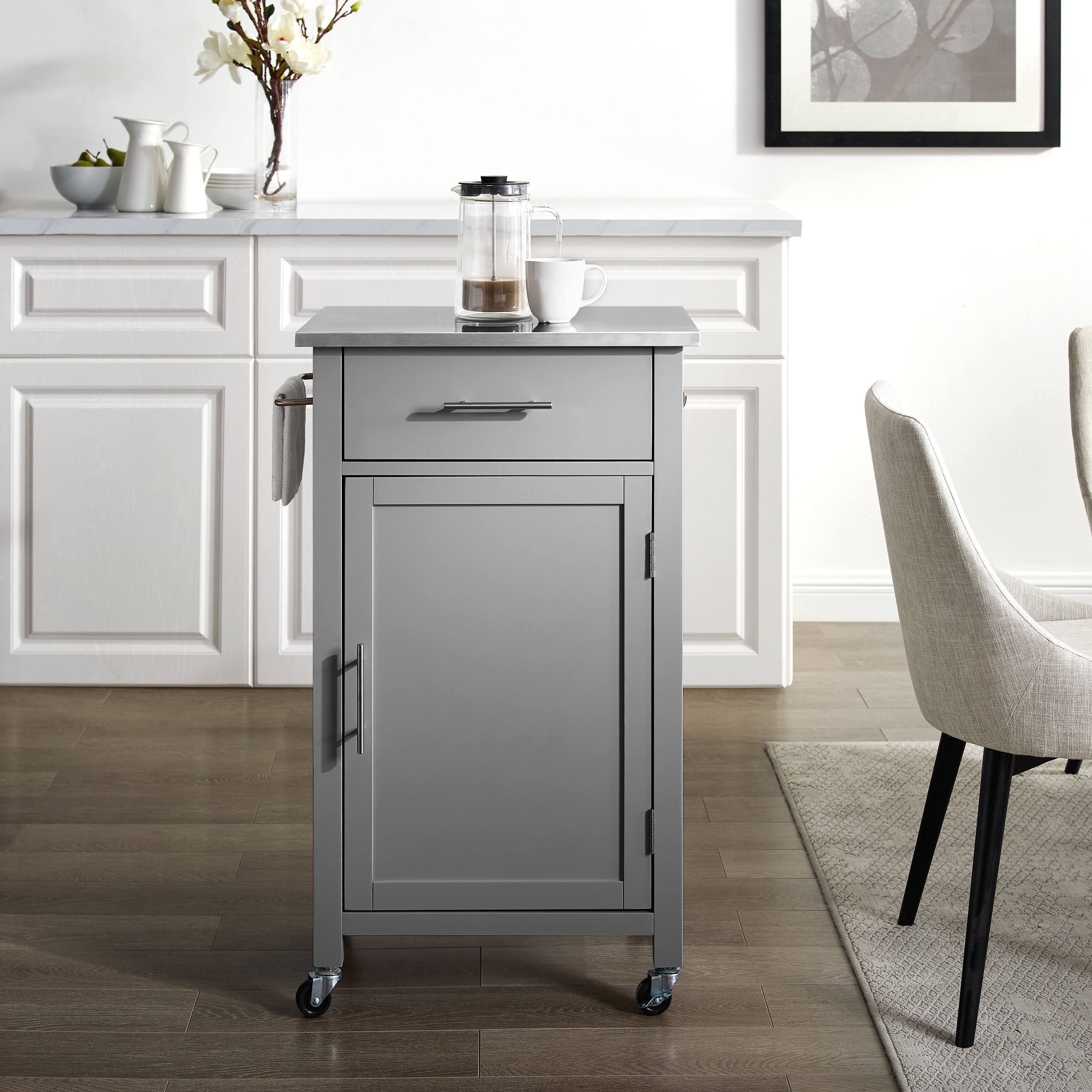 Crosley Savannah Compact Kitchen Island Cart Gray Stainless Steel Top