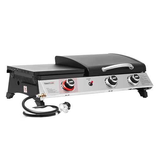 Royal Gourmet PD1305H 3 Burner Propane Gas Grill and Griddle Combo with Lid, 3-in-1 Grill Griddle Combo with 29,000 BTUs Output for Outdoor Cooking