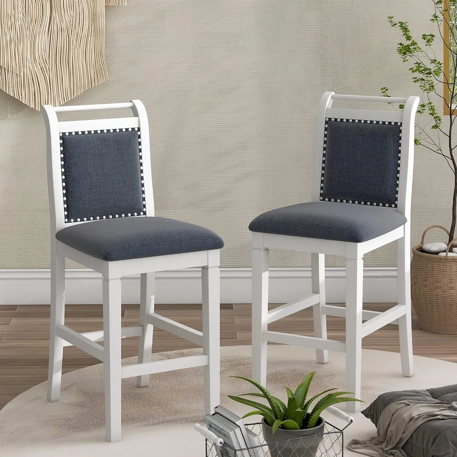 3 Piece Counter Height Kitchen Dining Set With Drop Leaf Dining Table And 2 Dining Padded Chairs, Dining Room Set For Small Places, White