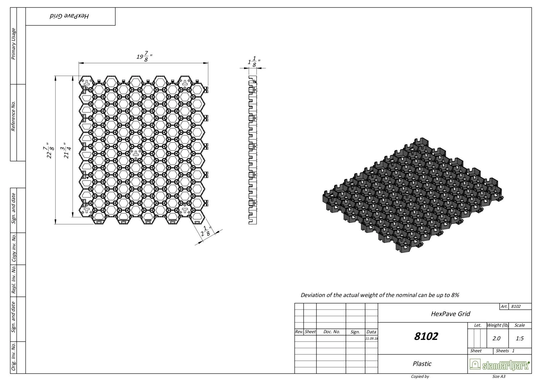 Standartpark - HEXpave Grid - 1x22 Depth Permeable Paver System - 27,000 lbs Load Class - DIY Patio, Walkway, Shed Base, Light V