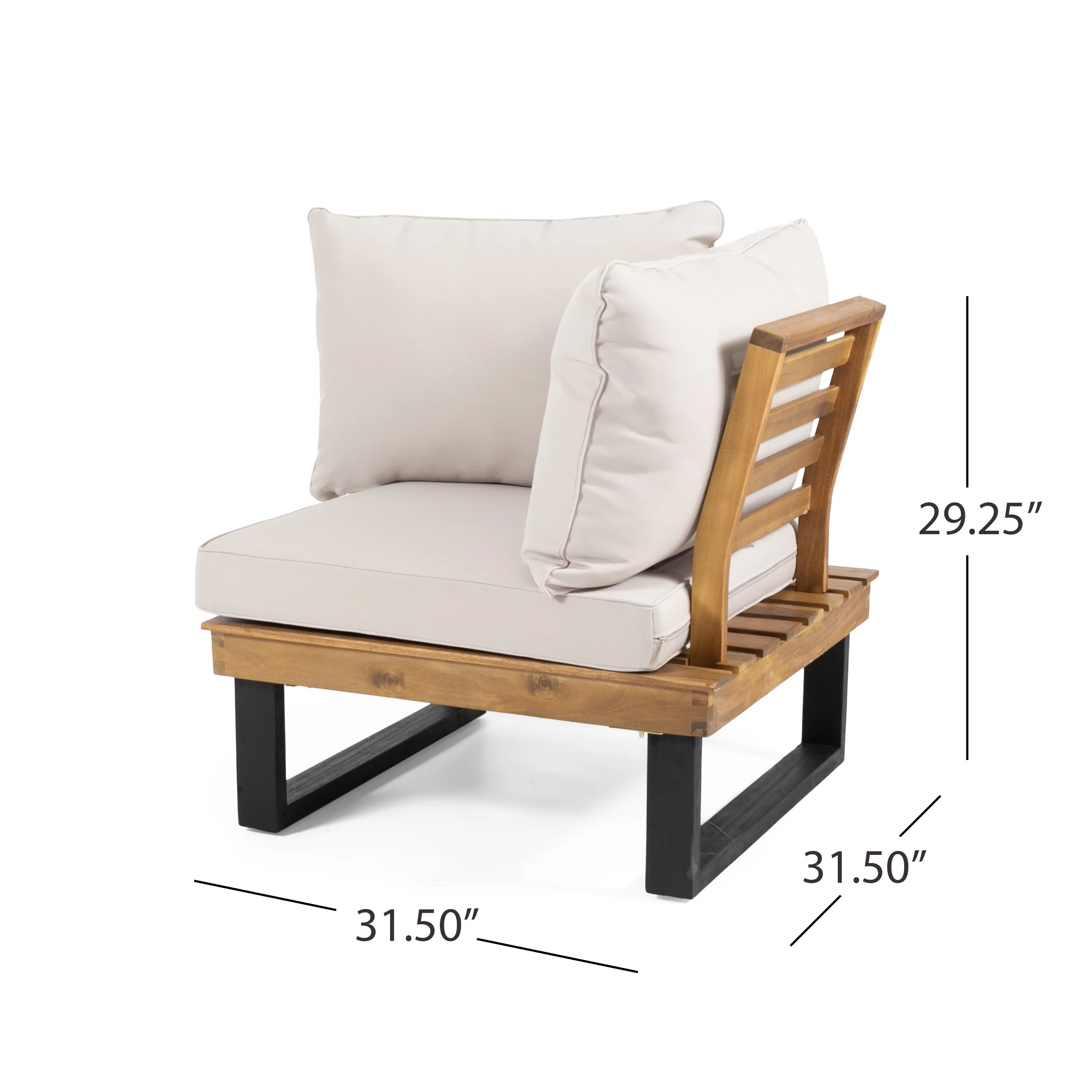 Noble House Draven 4 Pc Outdoor Patio Sectional Set, Beige/Teak Acacia Wood Water Resistant