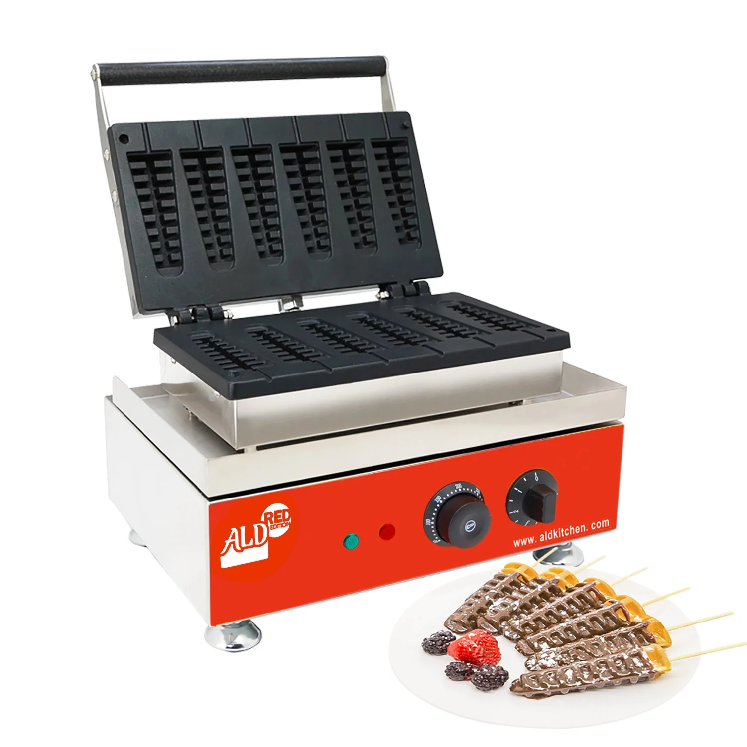 ALD Red Waffle Stick Maker | 6 Tree Waffles on a Stick | Stick Waffle Maker | Stainless Steel - Curated Treasures Market
