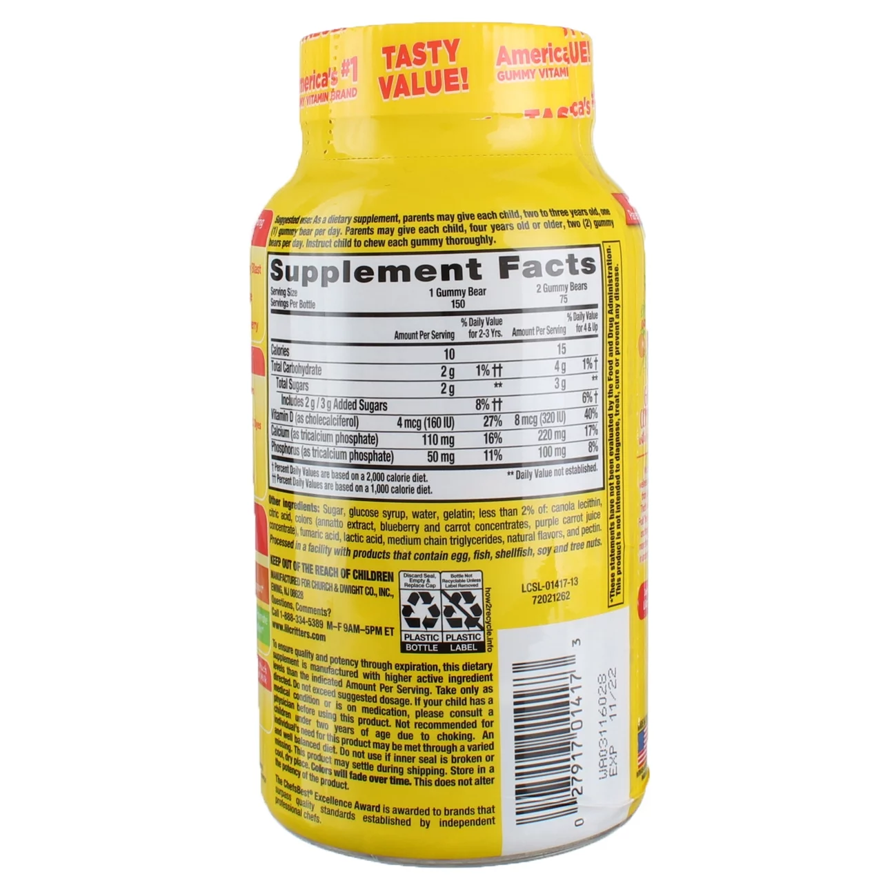 L'il Critters Calcium Gummy Bears with Vitamin D3, 150 Ct (Pack of 2)
