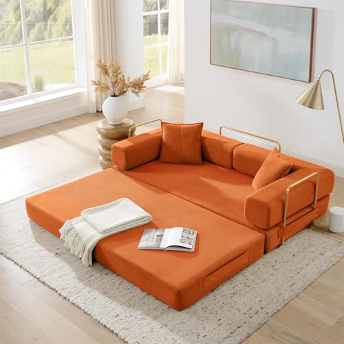 4-in-1 Folding Convertible Sofa Bed, 78 Inch Boneless Couch with Fixed-Shape Frame, Corduroy Loveseat Sleeper with Pull Out Bed
