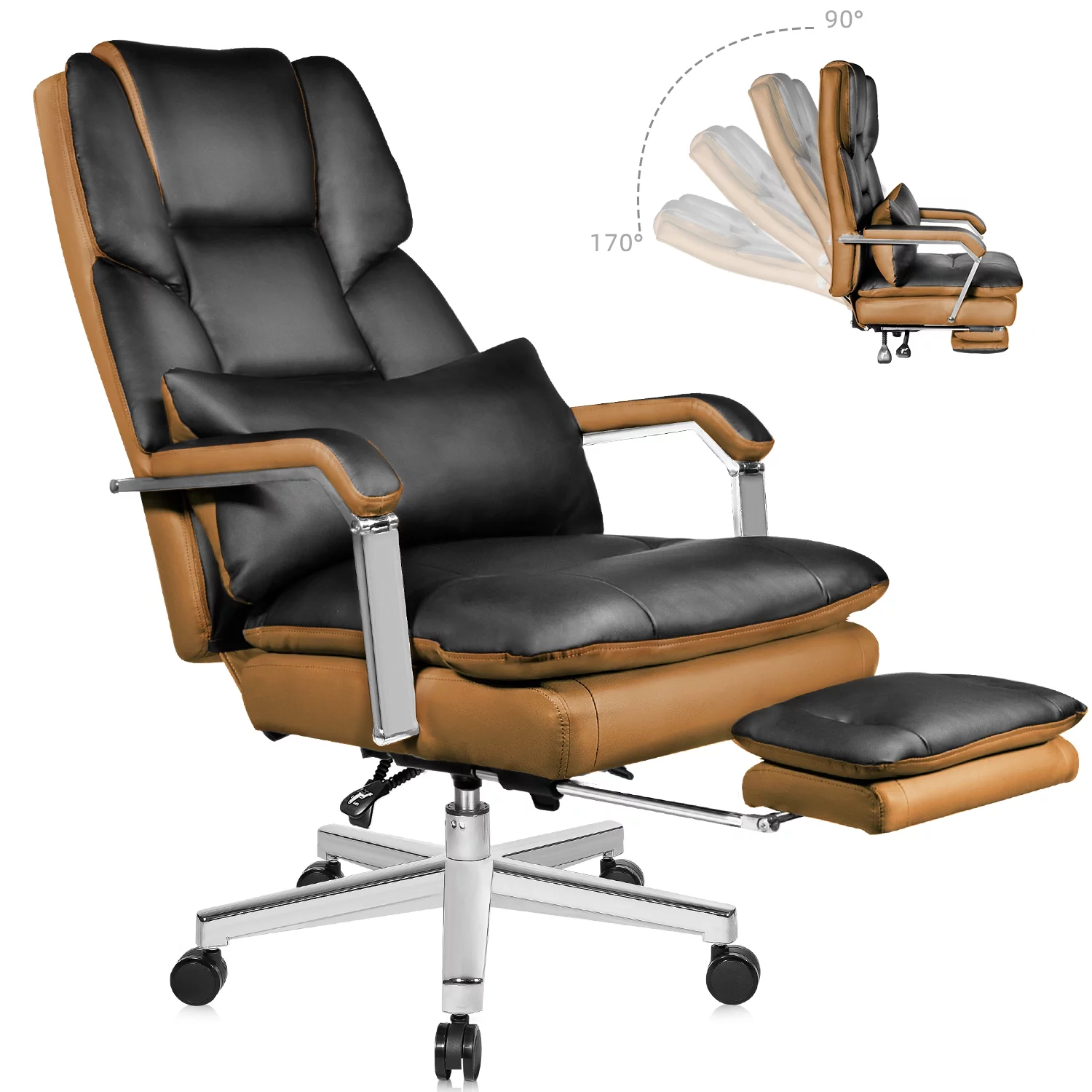 HomeZeer Big and Tall Office Chair 500 lbs, PU Leather Executive Chair Heavy Duty Desk Chairs Ergonomic Reclining Office Chair with Footrest, Black