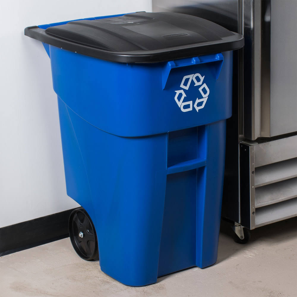 Rubbermaid Brute Recycling Rollout Container with Lid, 50 Gallon, Blue