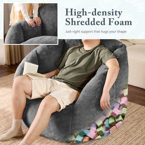 Giant Bean Bag Chair for Adults - Comfy Plush Round Shell Soft Accent Chair, Oversized Cozy Lounge Floor Sofa Reading Chair