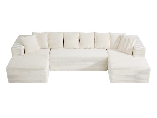 131" Modular Sectional Sofa Cloud Couch, Corduroy Memory Foam Black Sectional Couches for Living Room, Modern Deep Seat Boneless Sofa