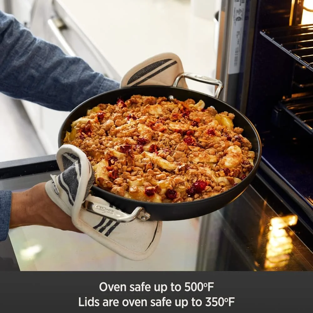 All-Clad HA1 Hard Anodized Nonstick Cookware, Sauteuse with Acacia Wood Trivet & Spoon and Glass Lid, 4 quart