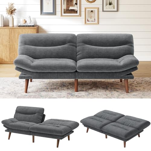 Marsail Futon Sofa Bed, Futon Couch with Adjustable Backrest & Armrests, Convertible Small Sleeper Sofa Bed for Small Apartments, Study Room, Office