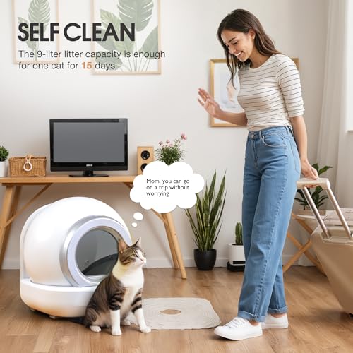 Self Cleaning Cat Litter Box, Extra-Large Capacity Litter Box for Multiple Cats, APP Control/Safe/Low-Noise Fully-automated Litter Box