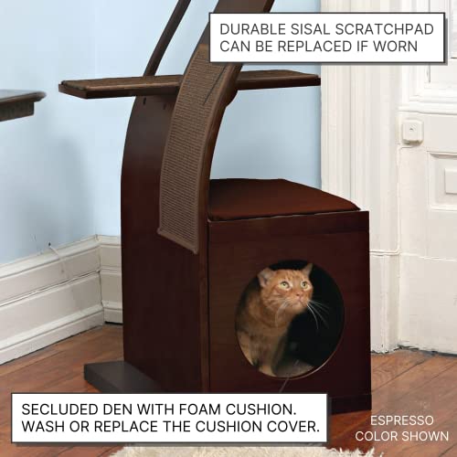THE REFINED FELINE 69 Inch Tall Black Espresso Lotus Cat Tower, Multi-Level Modern Cat Tree for Indoor Cats with Scratching Post