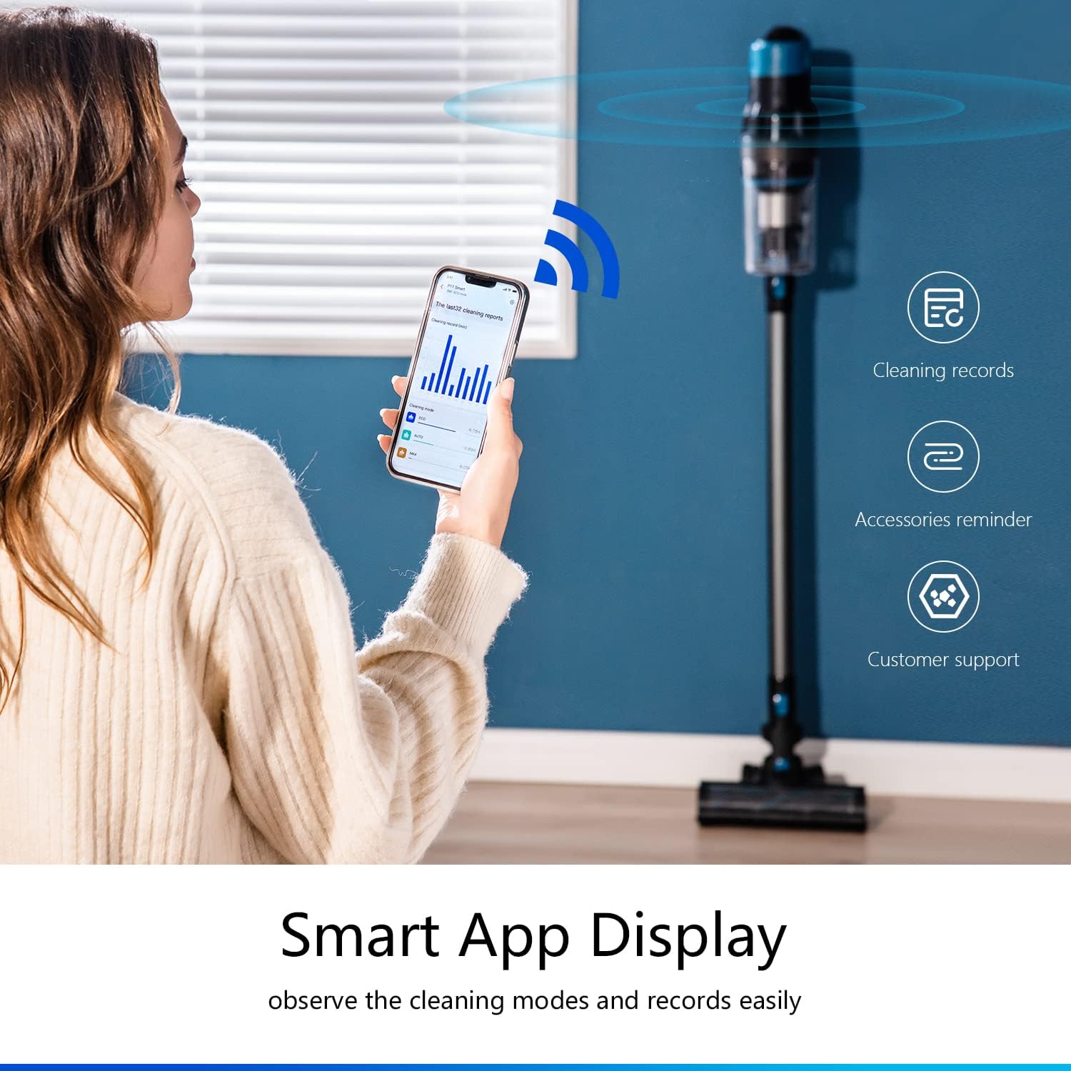 Proscenic P11 Smart Cordless Vacuum Cleaner, Up to 60mins Runtime, Handheld Vacuum with 30KPA Strong Suction Power, Smart App Integration, for Home