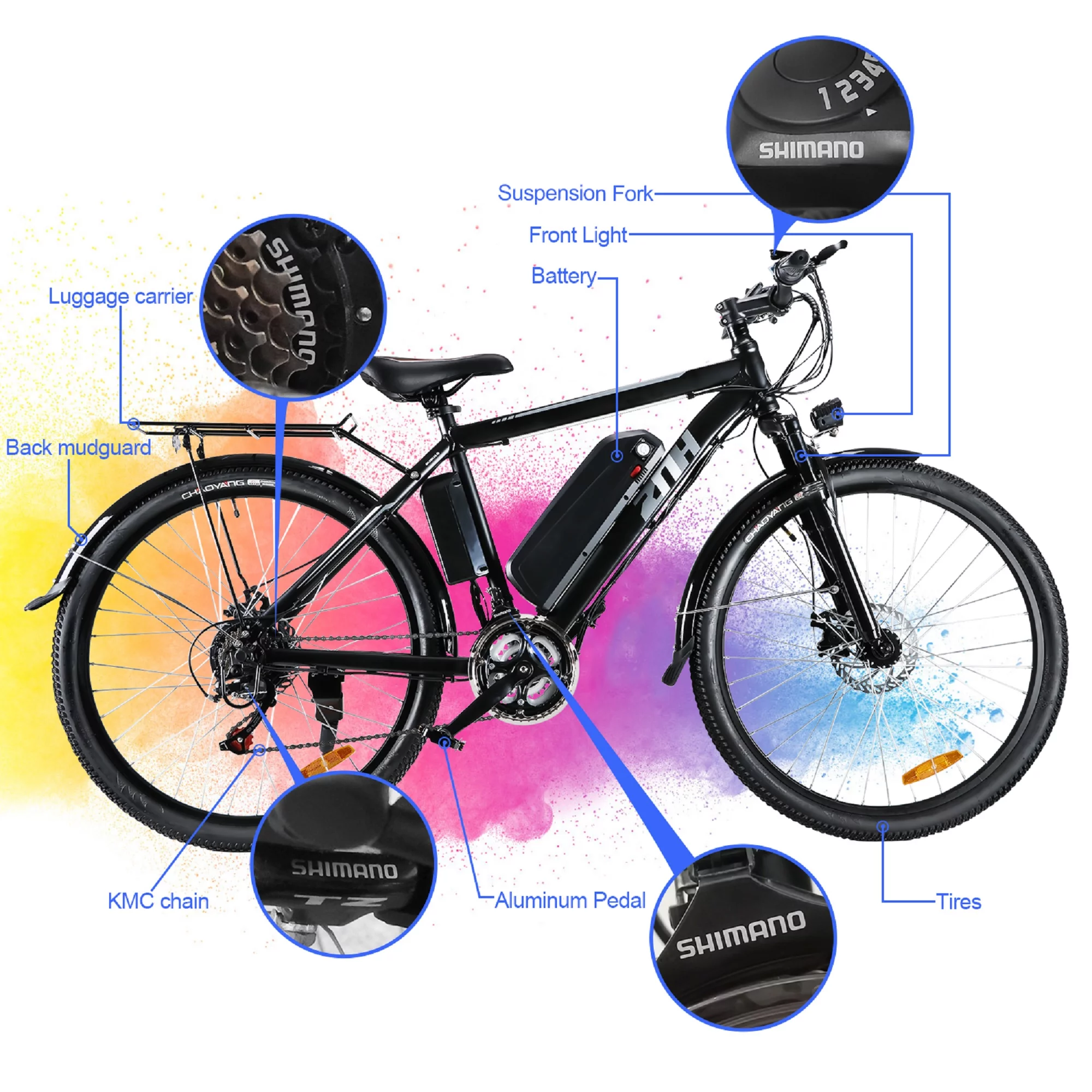 Electric Bike 350W Electric Mountain Bike 21-Speed Shifter Adult Ebike Electric Bicycle for Men Women 36V/10Ah Battery with 3 Working Models, Black