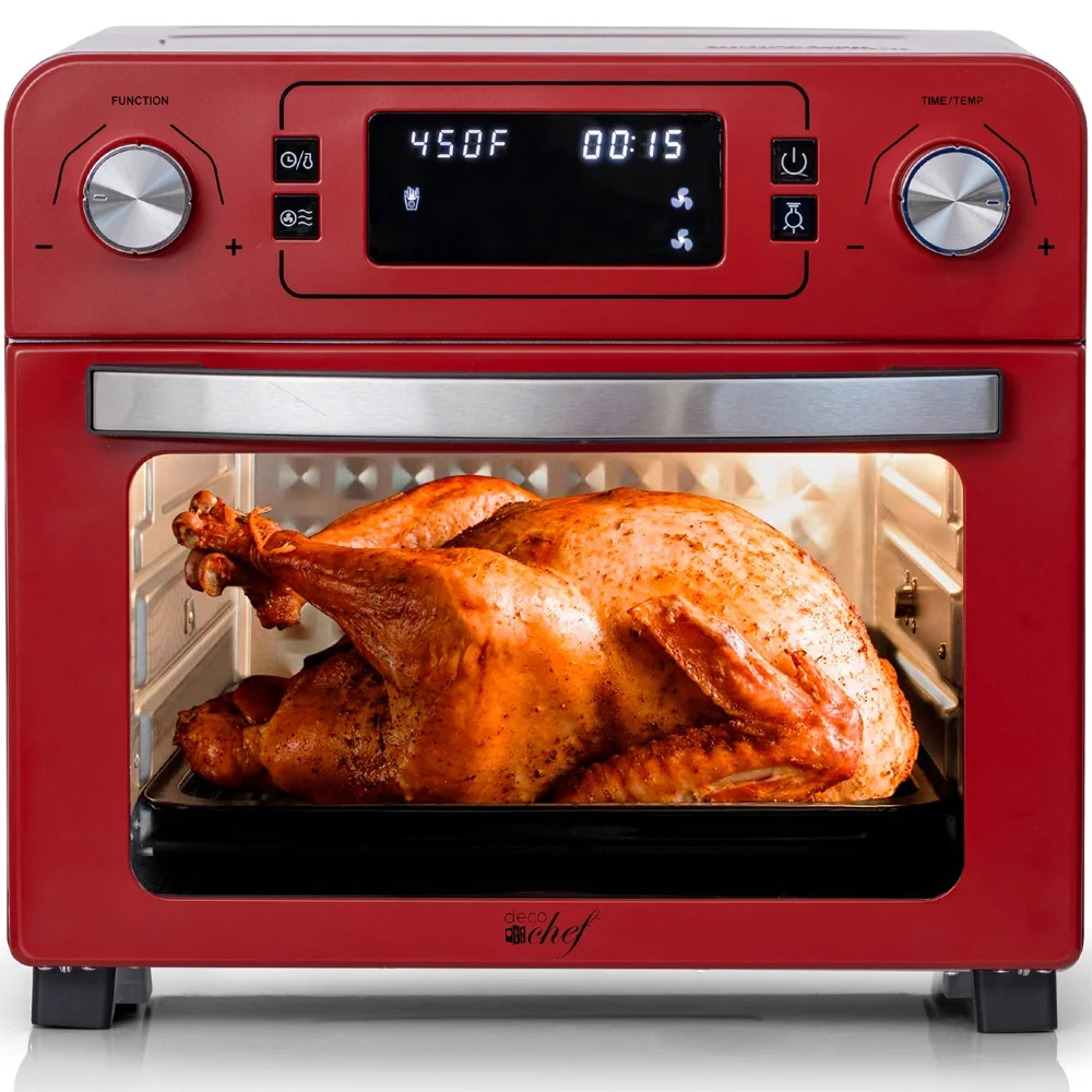 Deco Chef TQAIRRED 24QT Stainless Steel Countertop Toaster Air Fryer Oven with Accessories Red Bundle with 1 Year Extended Protection Plan